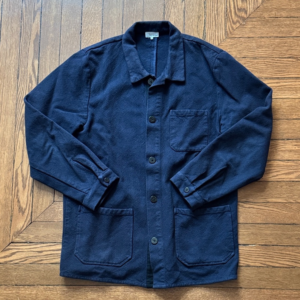 Quaker Marine Supply Co Blue French Workers Jacket Chore Coat cotton linen M EUC